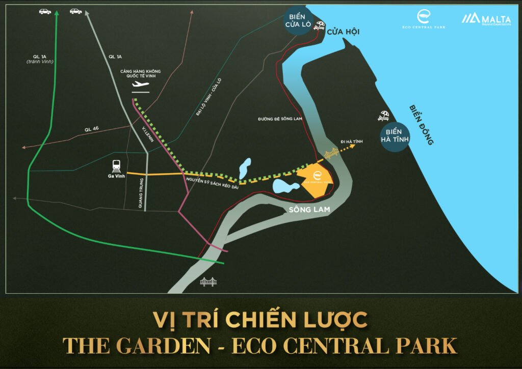 Eco Central Park tọa lạc tại phía Đông của thành phố Vinh, kế bên bờ sông Lam thơ mộng, nằm dọc đại lộ Nguyễn Sỹ Sách, tiếp giáp công viên trung tâm rộng 100ha.